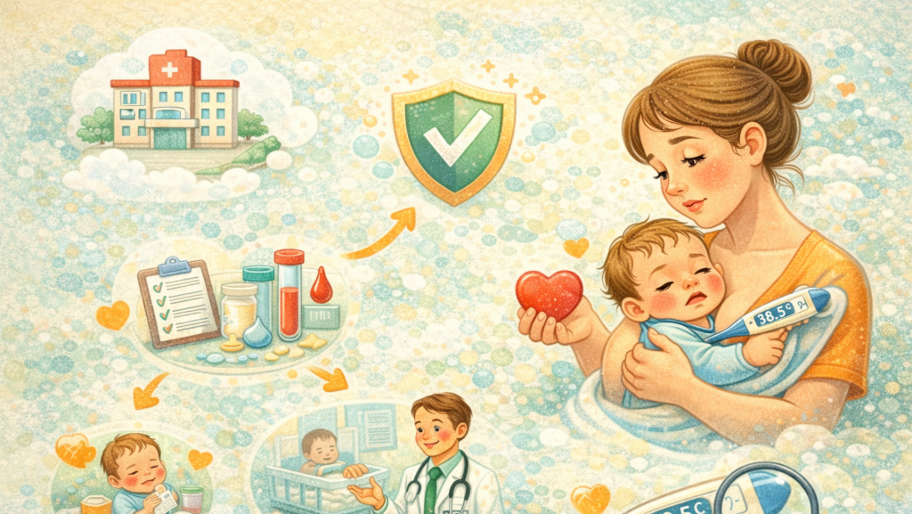 mae bebe febre e1772154112971 Meu Bebê está com Febre: O Guia Essencial para Mães de Primeiras Viagens (8 a 60 dias)